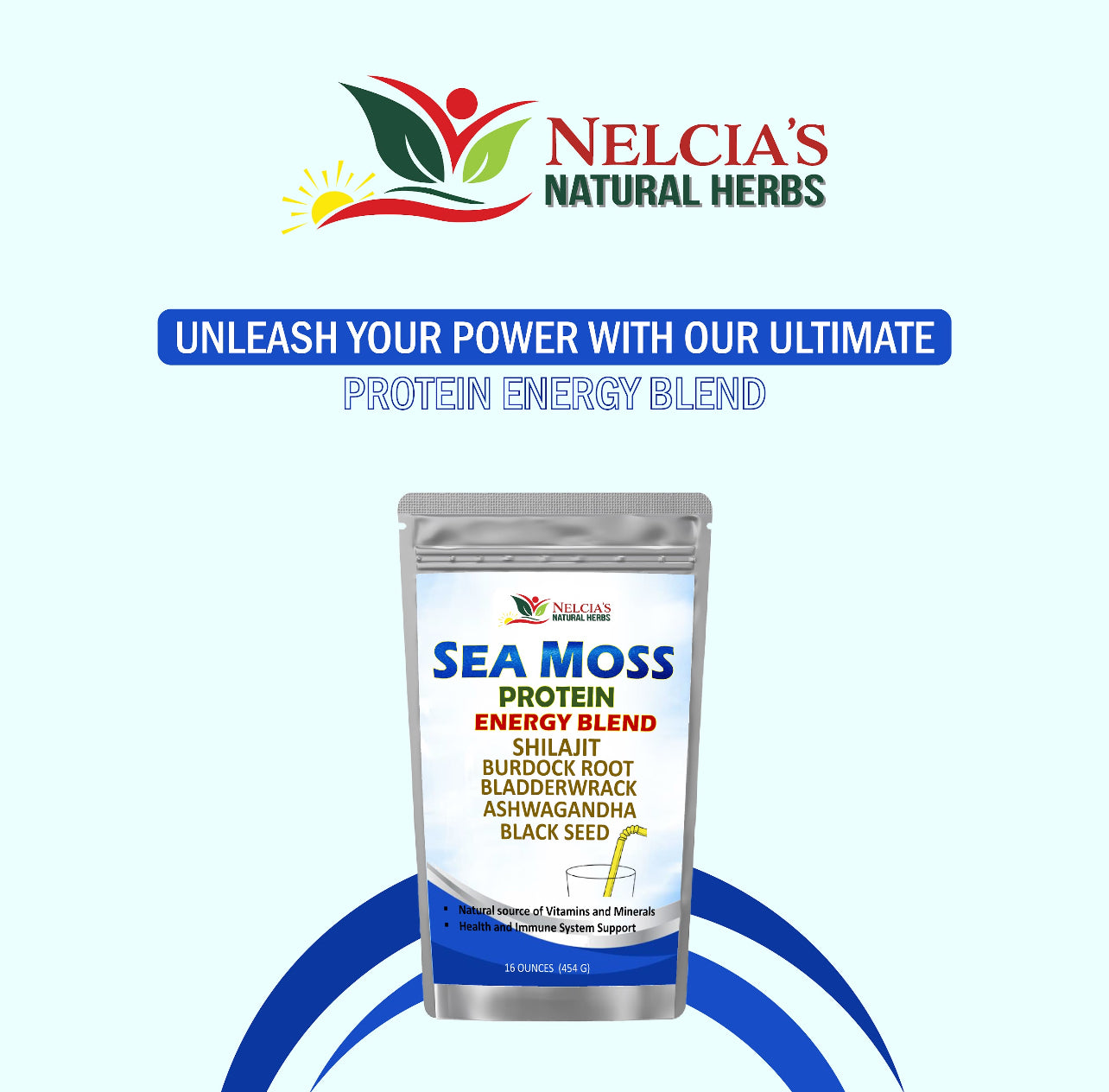 Nelcia's Natural Herbs Sea Moss & Ashwagandha Protein Powder with Black Seed & Shilajit – 16oz