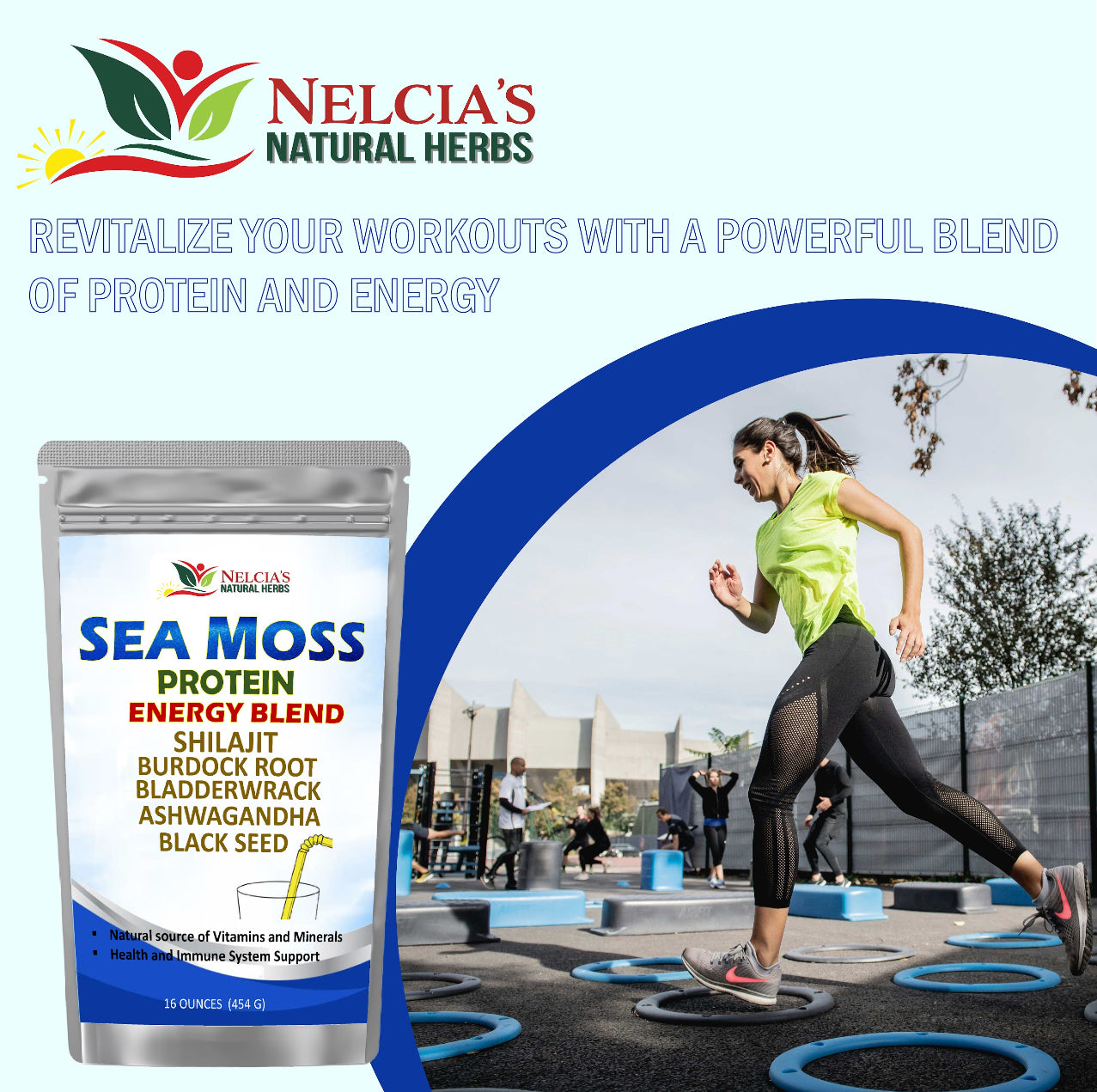 Nelcia's Natural Herbs Sea Moss & Ashwagandha Protein Powder with Black Seed & Shilajit – 16oz