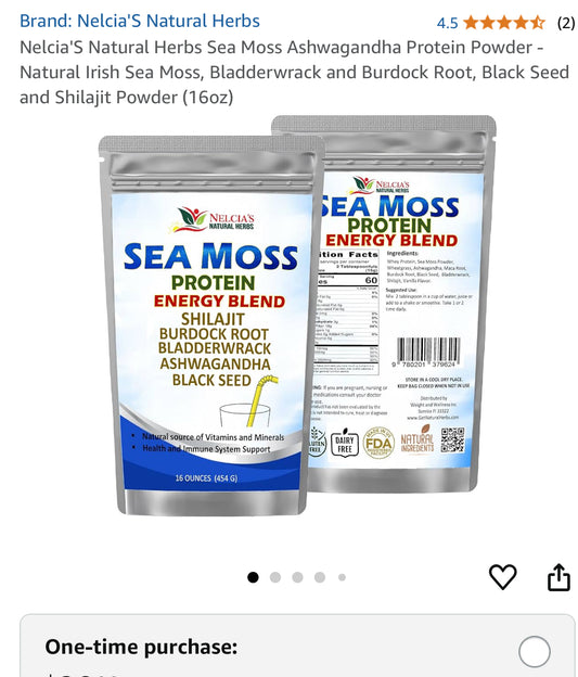 Nelcia's Natural Herbs Sea Moss & Ashwagandha Protein Powder with Black Seed & Shilajit – 16oz